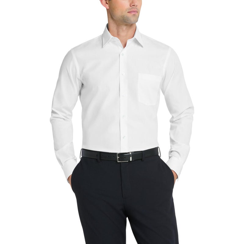 Van Heusen Men's Dress Shirt Fitted Poplin Solid, White, 18.5" Neck 36"-37" Sleeve - Image 1